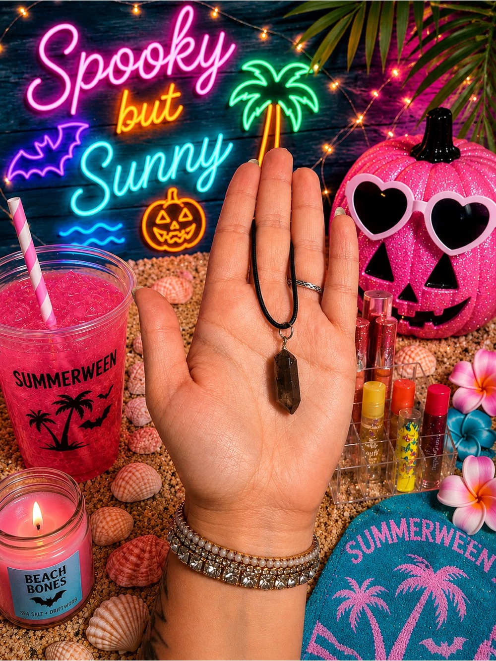 Summerween Smoky Quartz Pendant Necklace - Black Cord